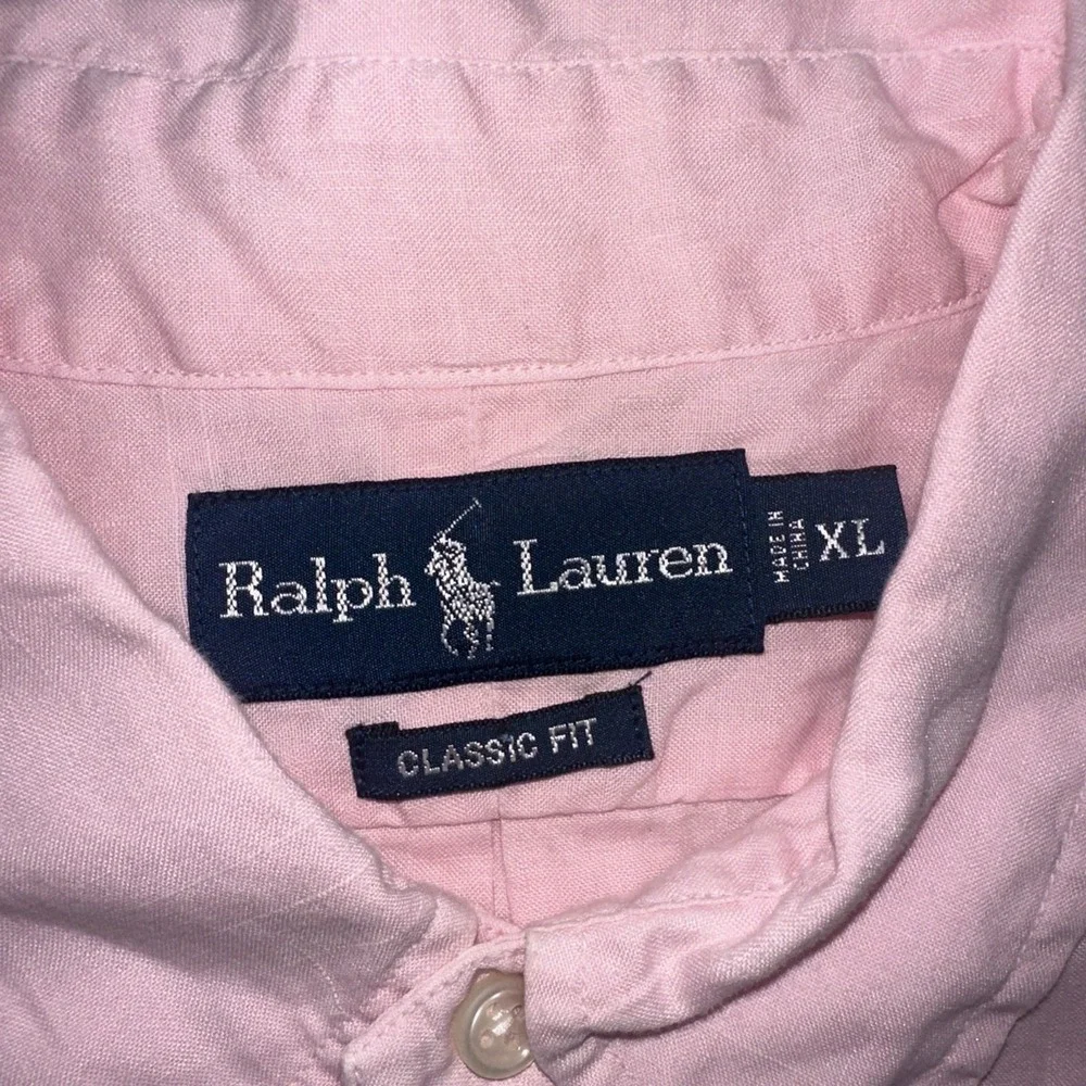 Polo Ralph Lauren Size XL Mens Pink Linen Short Sleeve Green Pony